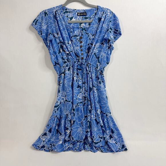 Bali Voile Tropical Dress Floral Wood Button Tie Waist Medium Beach Resort Wear - Picture 6 of 11